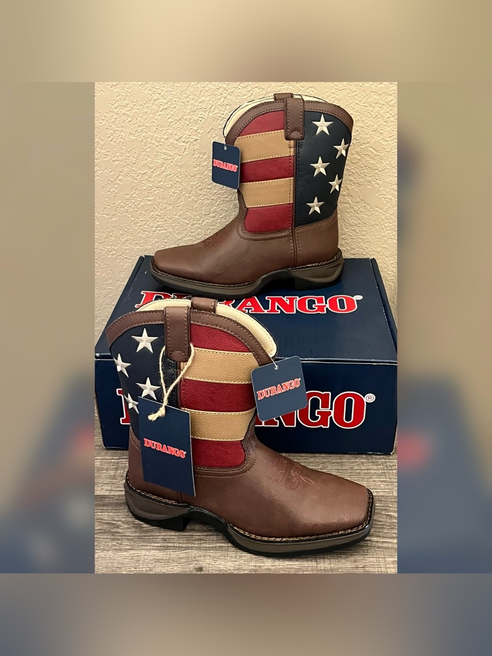 Durango Boys American Flag Western Square Boots Boy Size-2.5